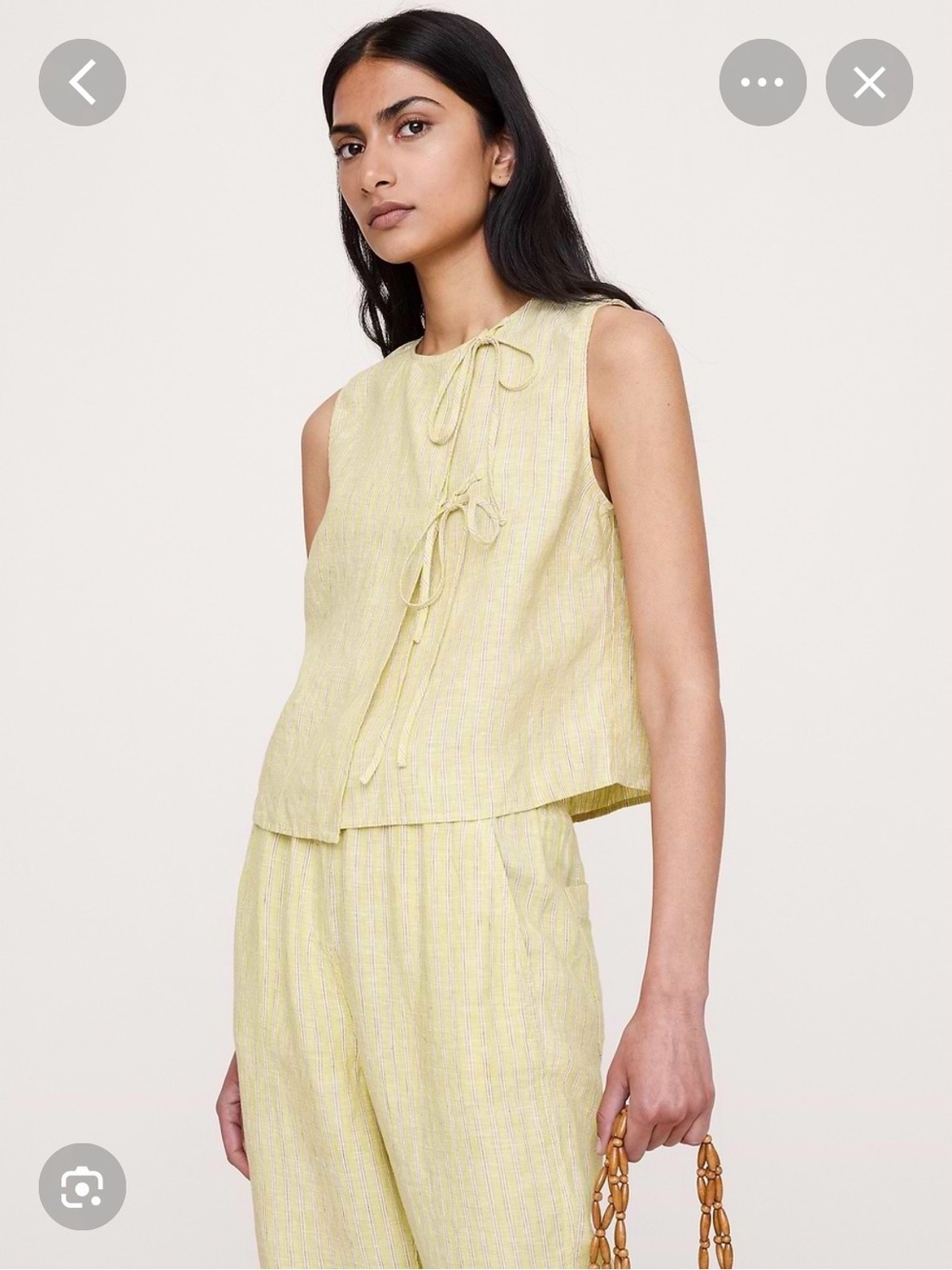 BR Sleeveless Linen Yellow Striped Tie-Front Top - Picture 3 of 5